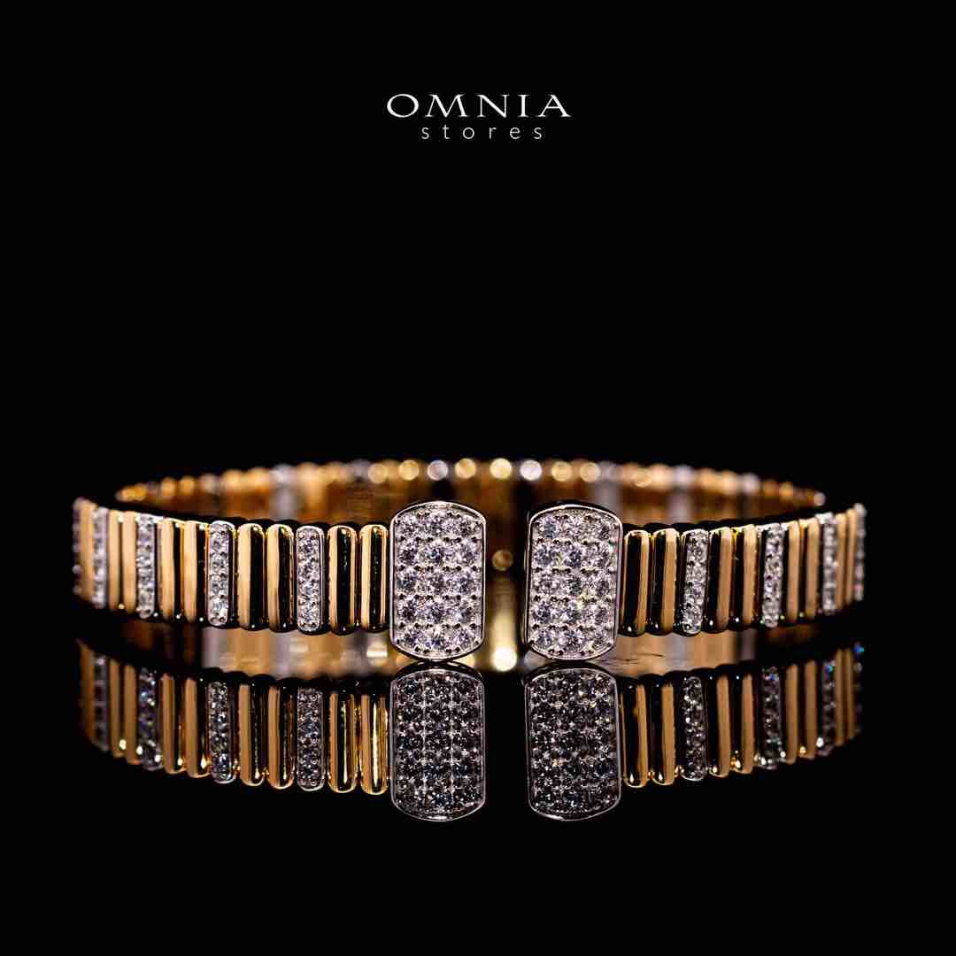Omnia Talin Golden Bangle in 925 Silver with High Quality Simulated Diamonds