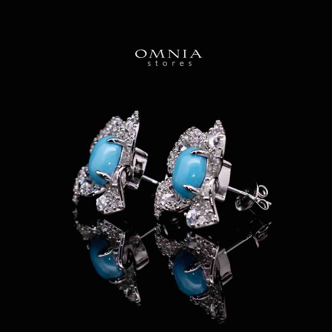 Omnia Rayan Turqoise Coral Flower Stud Earrings in 925 Silver In High Quality Simulated Diamonds - Image 3