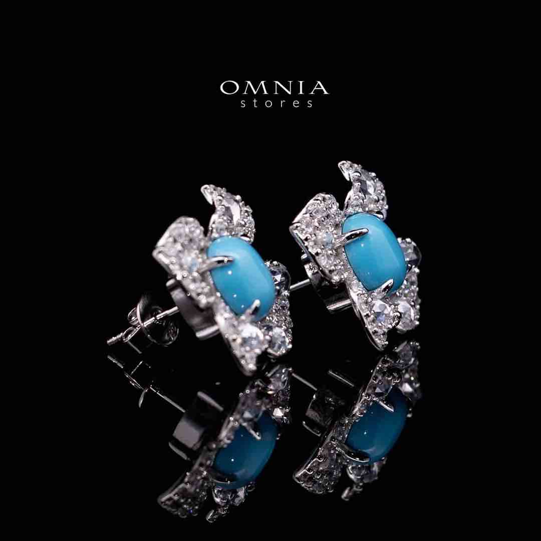 Omnia Rayan Turqoise Coral Flower Stud Earrings in 925 Silver In High Quality Simulated Diamonds - Image 2