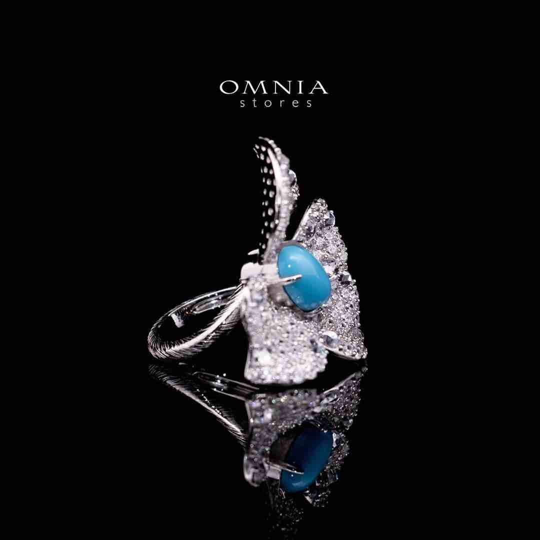 Omnia Mayyada Turqoise Coral Flower Ring in 925 Silver In High Quality Simulated Diamonds - Image 3