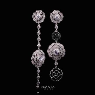 Omnia Rose White Drop Earrings in 925 Silver with High Quality Simulated Diamonds