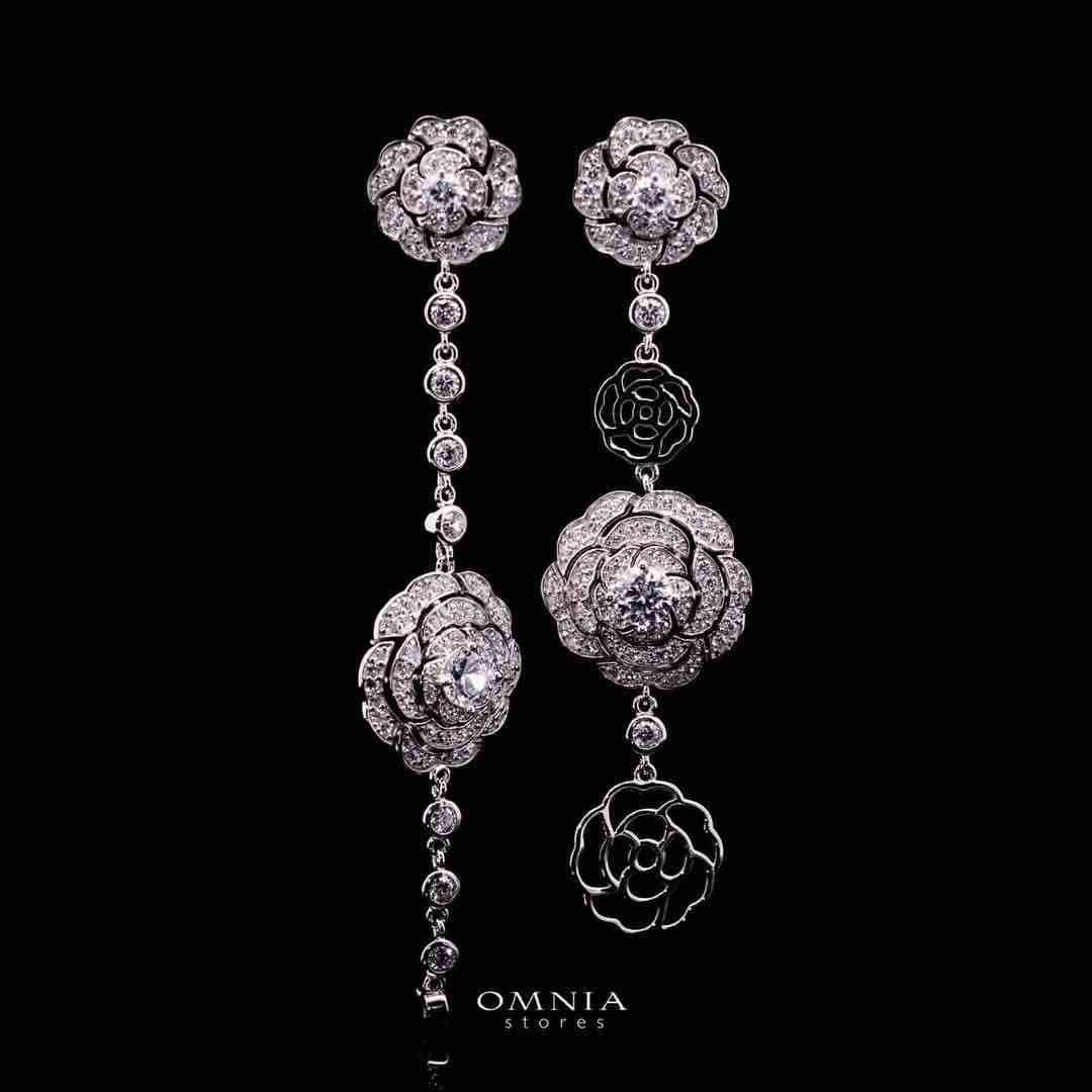 Omnia Rose White Drop Earrings in 925 Silver with High Quality Simulated Diamonds