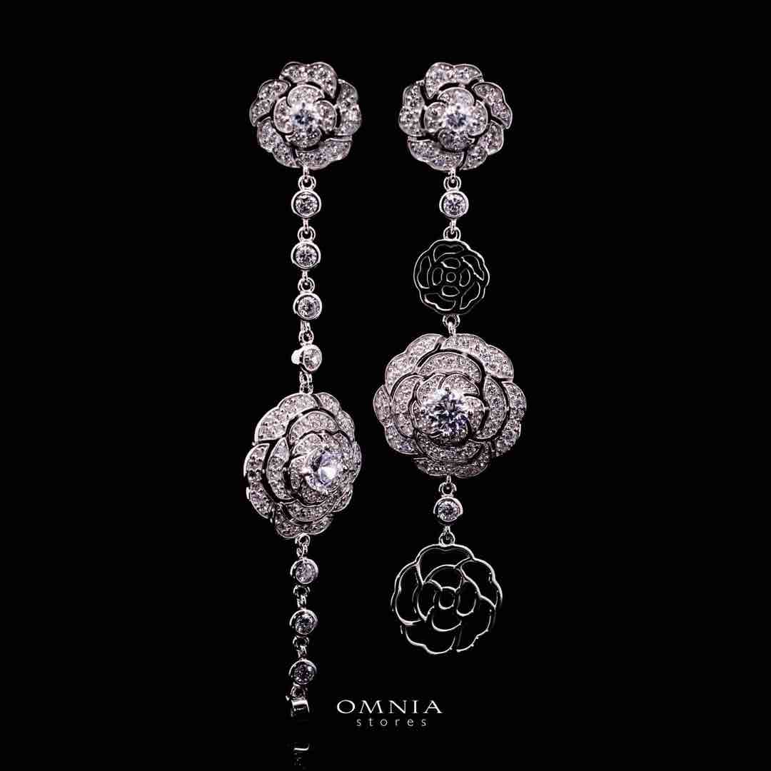 Omnia Rose White Drop Earrings in 925 Silver with High Quality Simulated Diamonds - Image 2