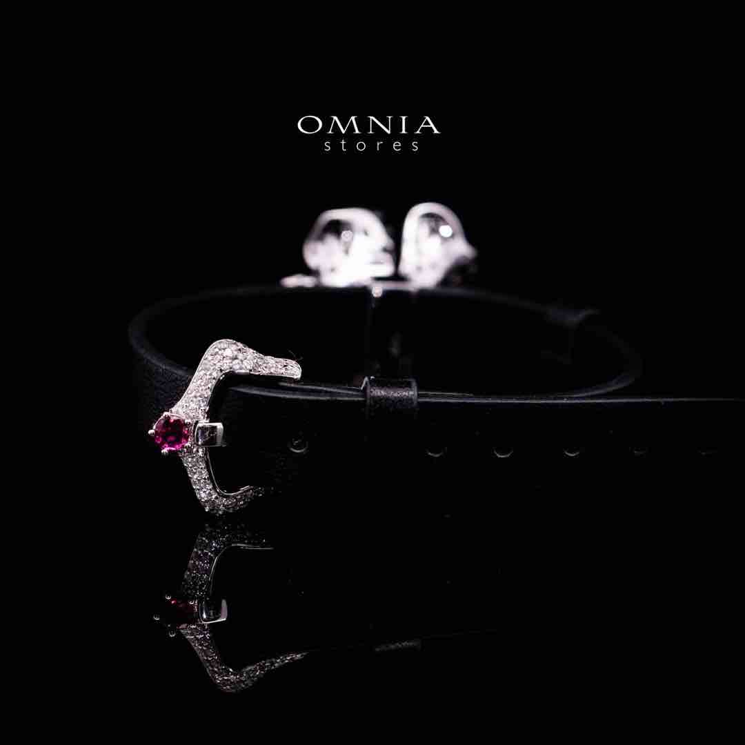 Omnia Yasmine Purple Flower Leather Strap Bracelet in 92.5 Silver with High Quality Simulated Diamonds - Image 4