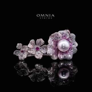 Omnia Yasmine Purple Flower Fresh Water Pearl Bracelet in 92.5 Silver with High Quality Simulated Diamonds