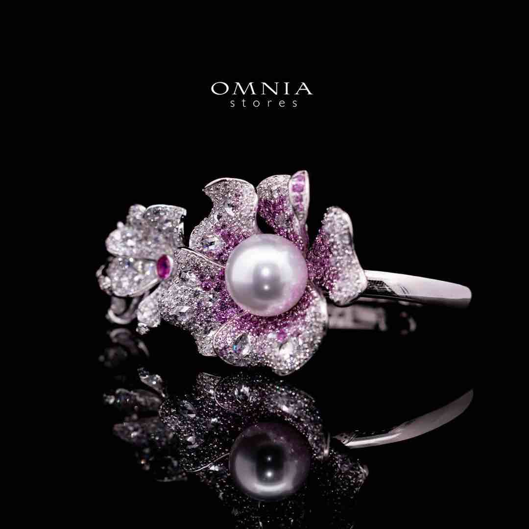 Omnia Yasmine Purple Flower Fresh Water Pearl Bracelet in 92.5 Silver with High Quality Simulated Diamonds - Image 3