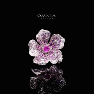 Omnia Yasmine Purple Flower Ring in 92.5 Silver with High Quality Simulated Diamonds