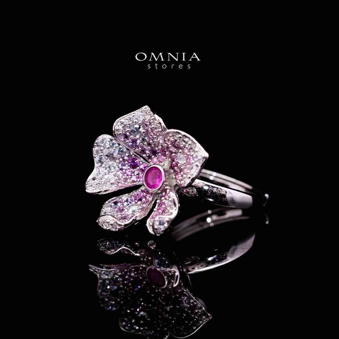 Omnia Yasmine Purple Flower Ring in 92.5 Silver with High Quality Simulated Diamonds - Image 2