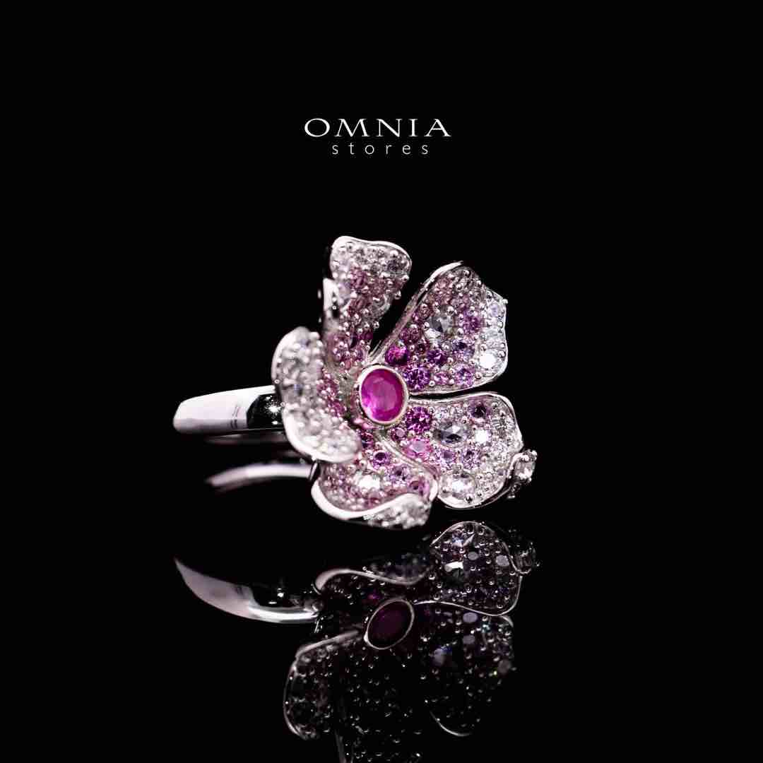 Omnia Yasmine Purple Flower Ring in 92.5 Silver with High Quality Simulated Diamonds - Image 3
