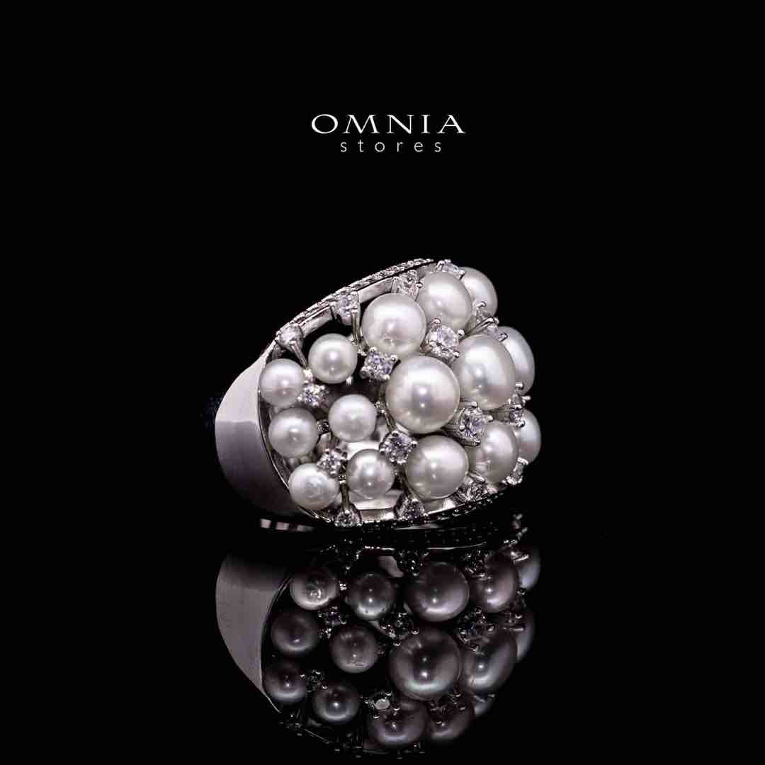 Omnia Nour White Fresh Water Pearl Silver Ring in 925 Silver In High Quality Simulated Diamonds - Image 3