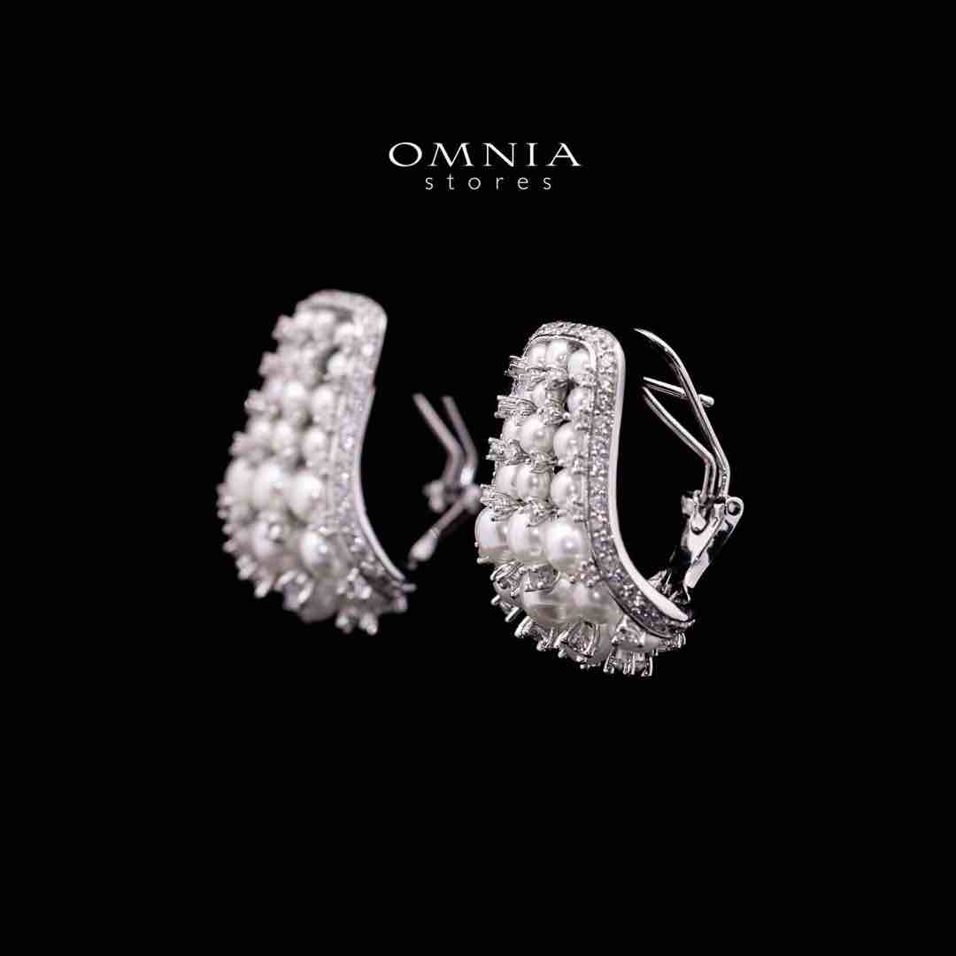 Omnia Nour White Fresh Water Pearl Silver Clip Earrings in 925 Silver In High Quality Simulated Diamonds - Image 3