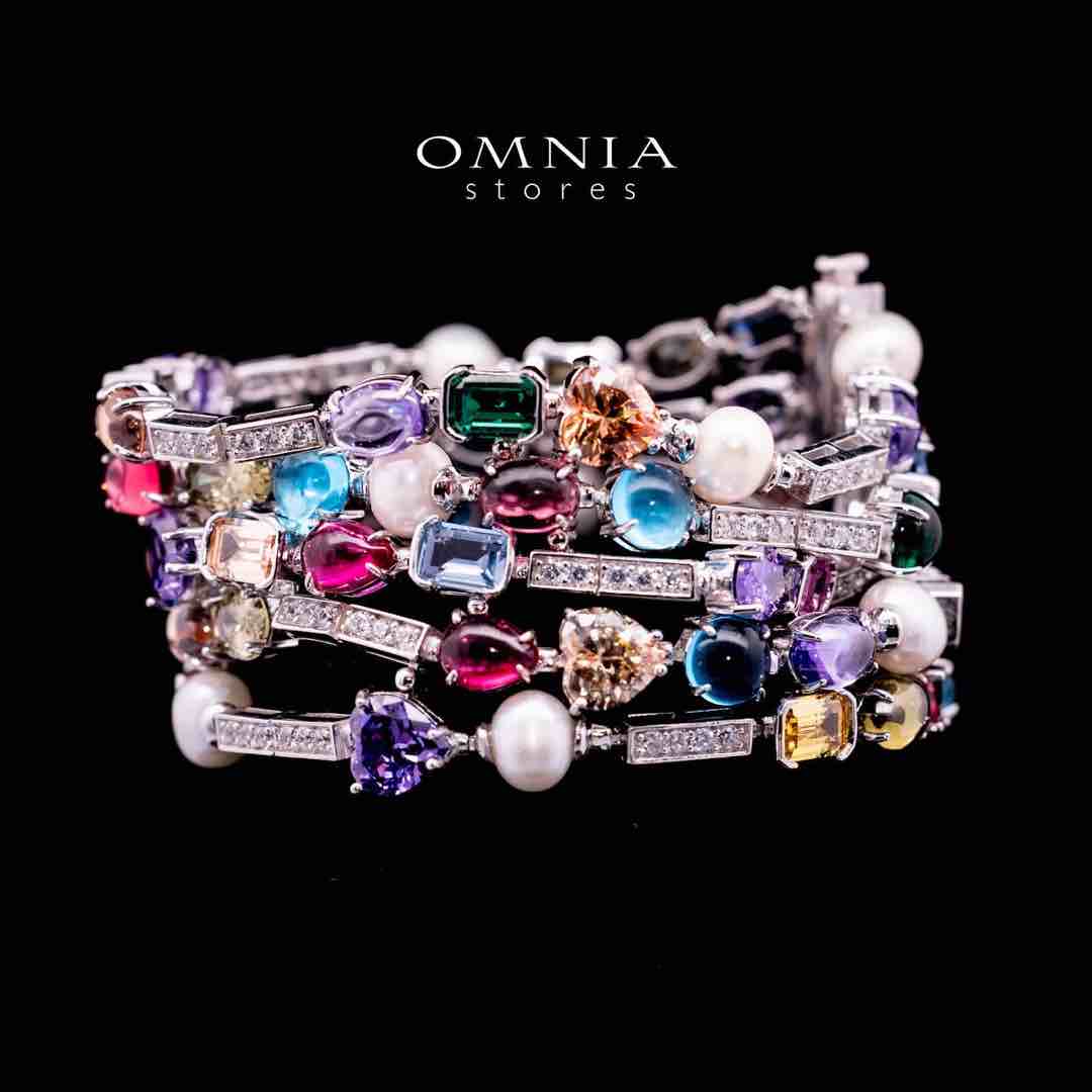 Omnia Eila Multi Color Fresh Water Pearl Silver Bracelet in 925 Silver In High Quality Simulated Diamonds