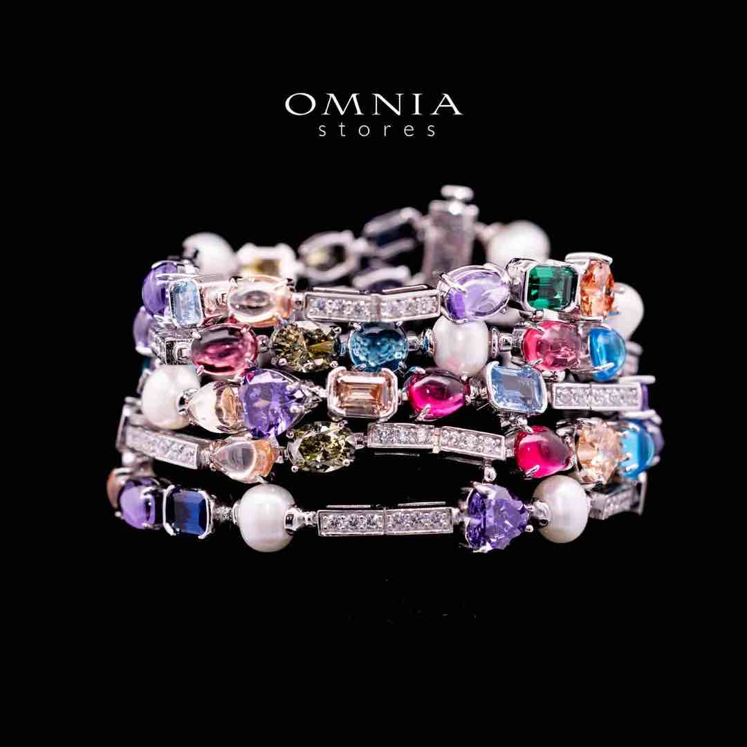 Omnia Eila Multi Color Fresh Water Pearl Silver Bracelet in 925 Silver In High Quality Simulated Diamonds - Image 2