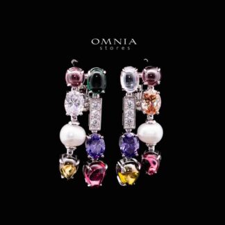 Omnia Eila Multi Color Fresh Water Pearl Silver Clip Earrings in 925 Silver In High Quality Simulated Diamonds