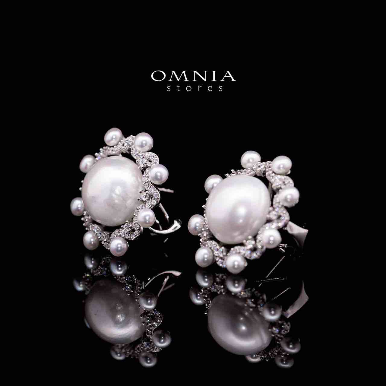 Omnia Aakifah White Fresh Water Pearl Silver Clip Earrings in 925 Silver In High Quality Simulated Diamonds - Image 2