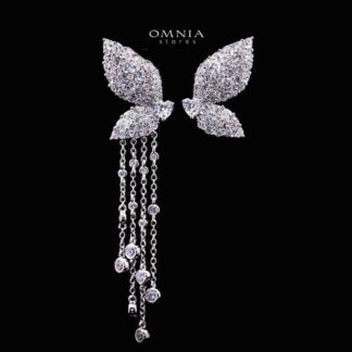 Omnia Aalia White Silver Stud Long Chain Earrings in 925 Silver In High Quality Simulated Diamonds