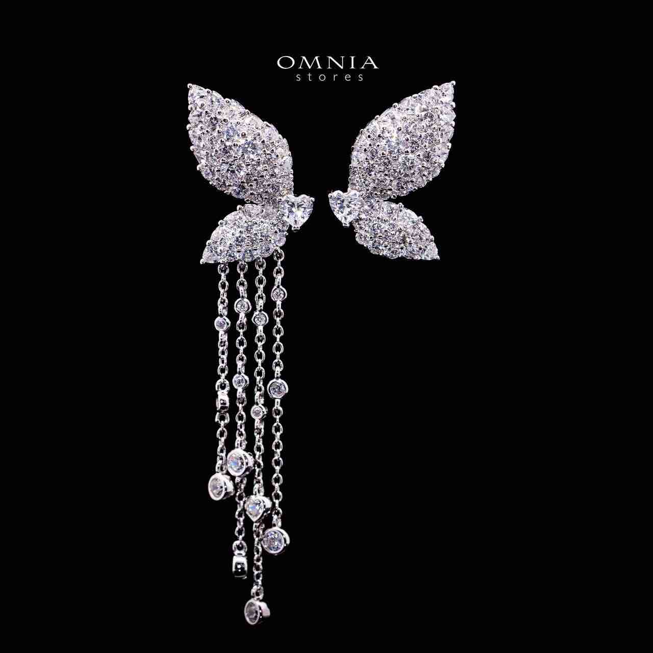Omnia Aalia White Silver Stud Long Chain Earrings in 925 Silver In High Quality Simulated Diamonds - Image 2