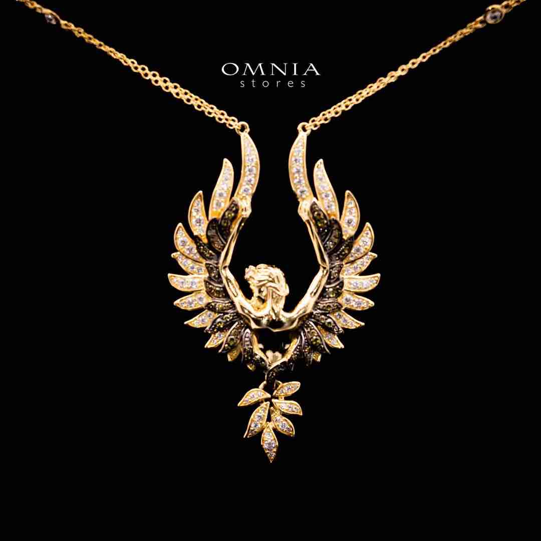 Omnia Iqra Golden Winged Pendant Necklace in 925 Silver In High Quality Simulated Diamonds - Image 2