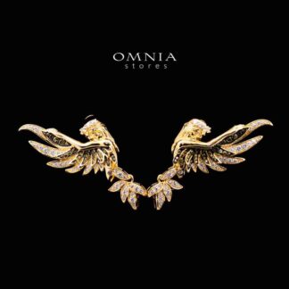 Omnia Iqra Golden Winged Clip Earrings in 925 Silver In High Quality Simulated Diamonds