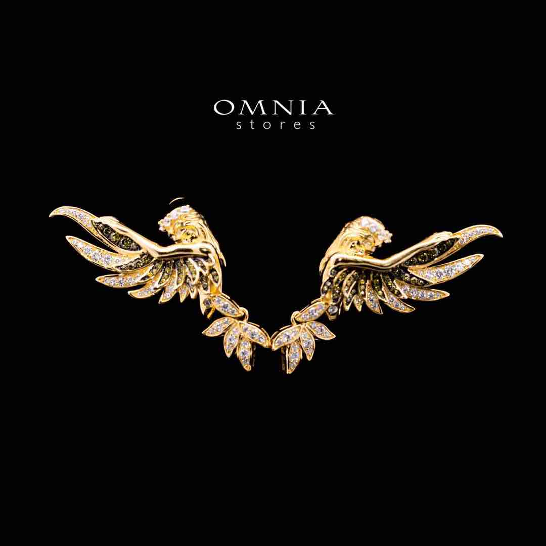 Omnia Iqra Golden Winged Clip Earrings in 925 Silver In High Quality Simulated Diamonds - Image 2