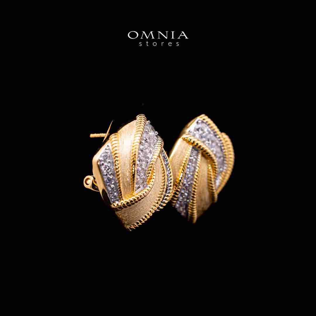 Omnia Muskaan Golden Clip Earrings in 925 Silver In High Quality Simulated Diamonds - Image 3