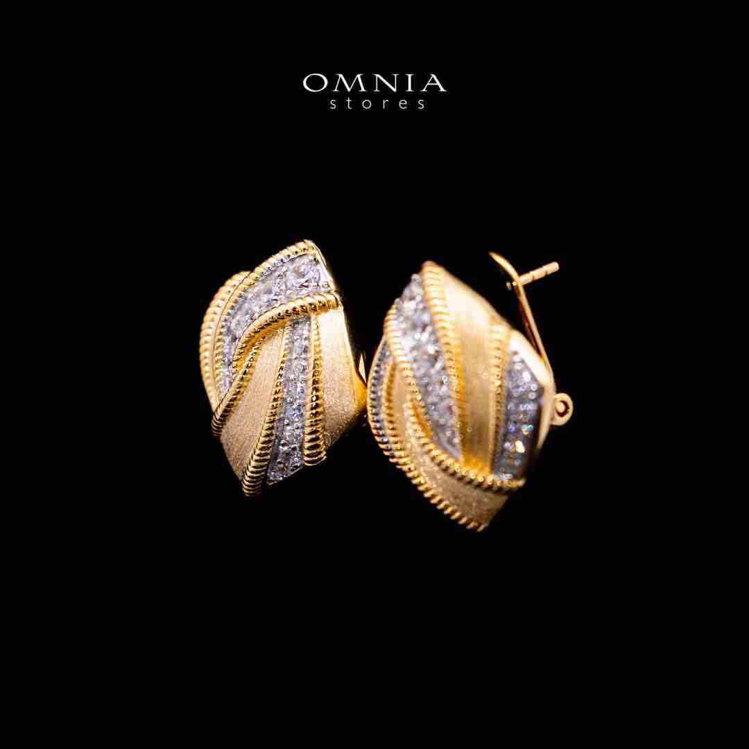 Omnia Muskaan Golden Clip Earrings in 925 Silver In High Quality Simulated Diamonds - Image 2