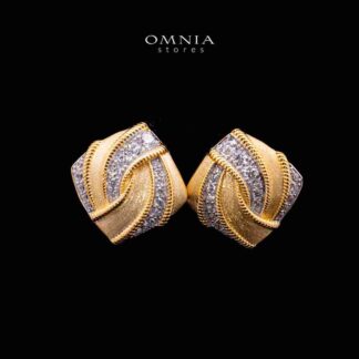 Omnia Muskaan Golden Clip Earrings in 925 Silver In High Quality Simulated Diamonds