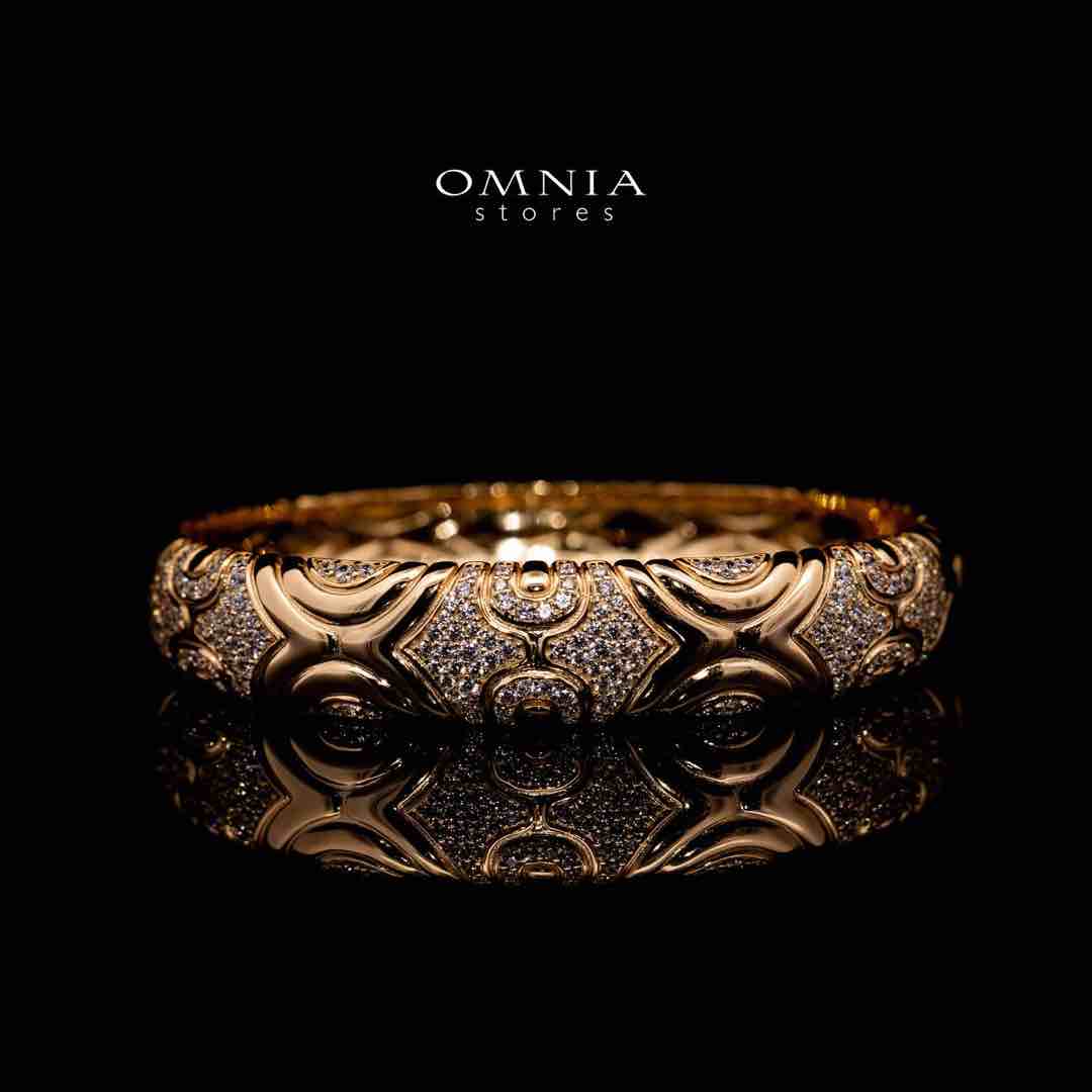Omnia Hajar Golden Bangle in 925 Silver In High Quality Simulated Diamonds