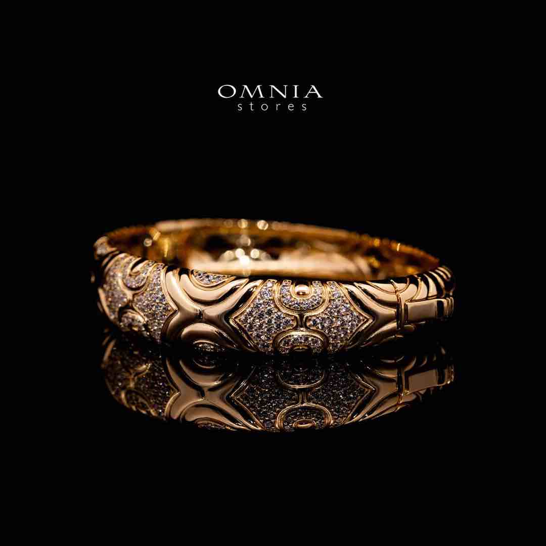 Omnia Hajar Golden Bangle in 925 Silver In High Quality Simulated Diamonds - Image 3