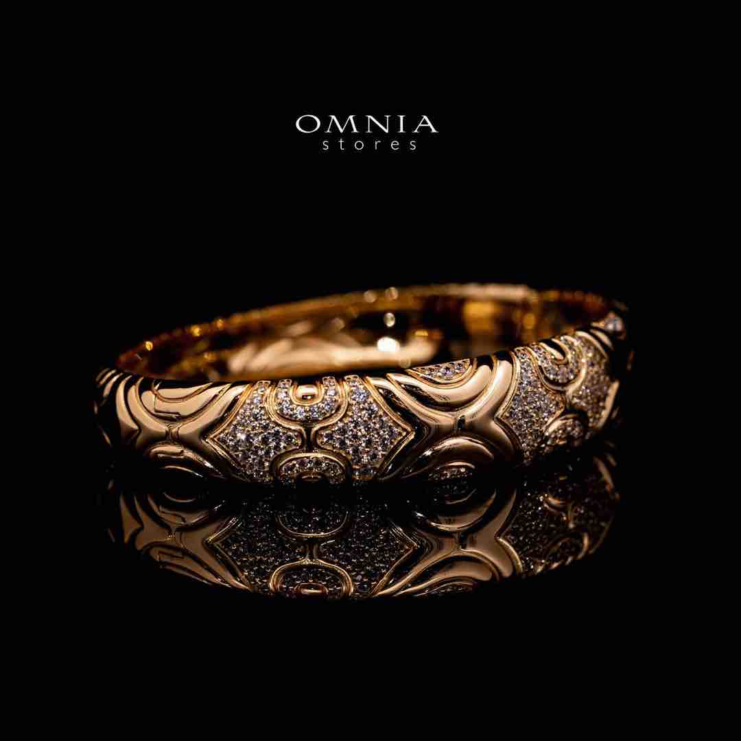 Omnia Hajar Golden Bangle in 925 Silver In High Quality Simulated Diamonds - Image 2