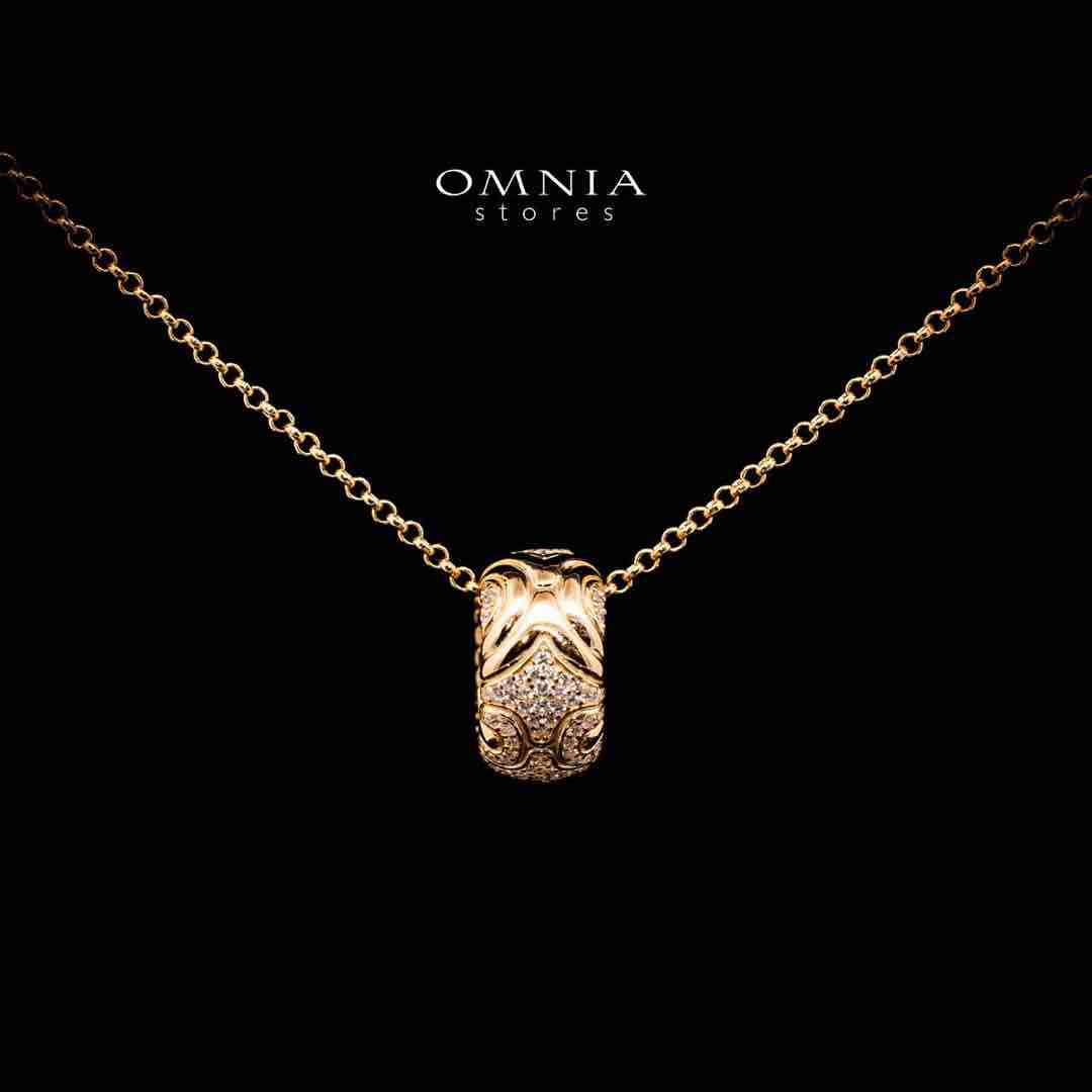 Omnia Hajar Golden Pendant Necklace in 925 Silver In High Quality Simulated Diamonds