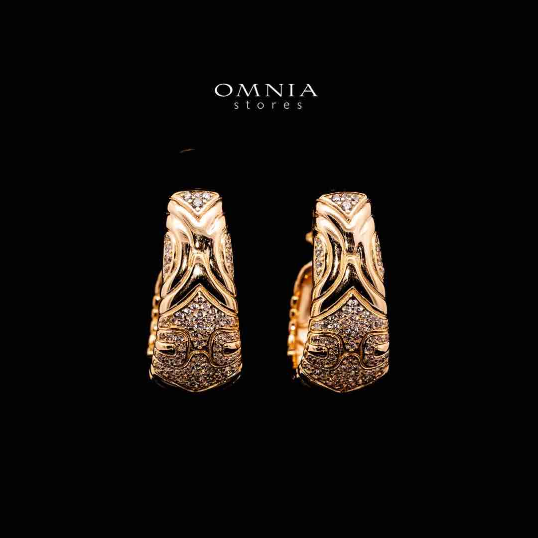 Omnia Hajar Golden Clip Earrrings Necklace in 925 Silver In High Quality Simulated Diamonds