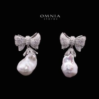 Omnia Jalila Fresh Real Water Pearl Silver Drop Earrrings Necklace in 925 Silver In High Quality Simulated Diamonds