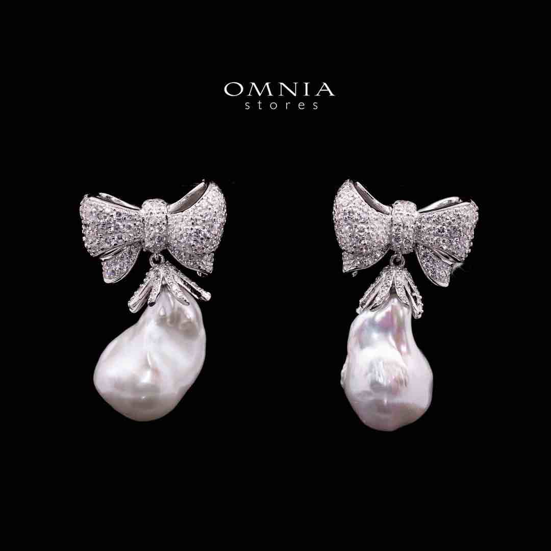 Omnia Jalila Fresh Real Water Pearl Silver Drop Earrrings Necklace in 925 Silver In High Quality Simulated Diamonds