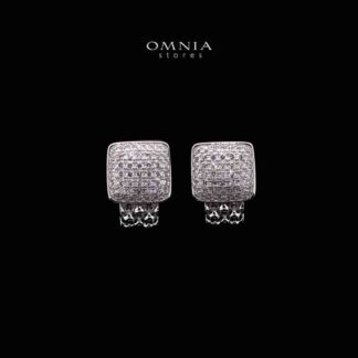 Omnia Safiyya Silver Clip Earrrings Necklace in 925 Silver In High Quality Simulated Diamonds