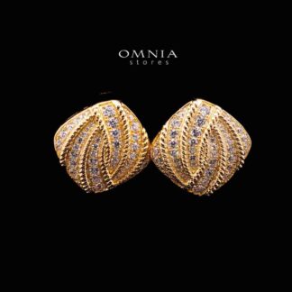Omnia Yalina Golden Clip Earrings in 925 Silver In High Quality Simulated Diamonds