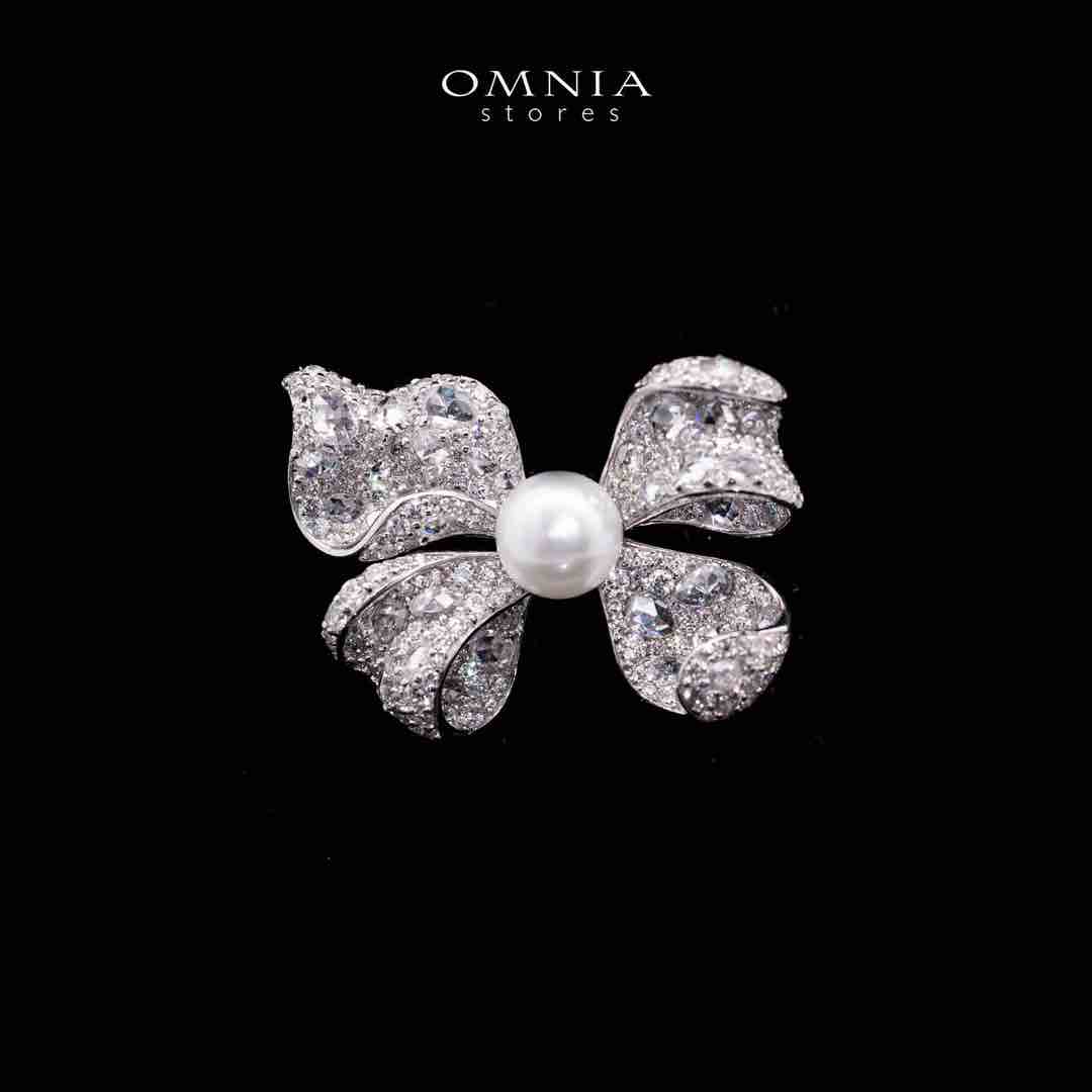 Omnia Pearl Butterfly Brooch in 92.5 Silver with High Quality Simulated Diamonds