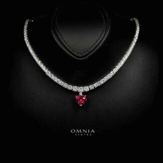 Omnia Zohra White and Red Heart Shape Pendant Necklace In 925 Silver High Quality Certified Lab Crafted Stones