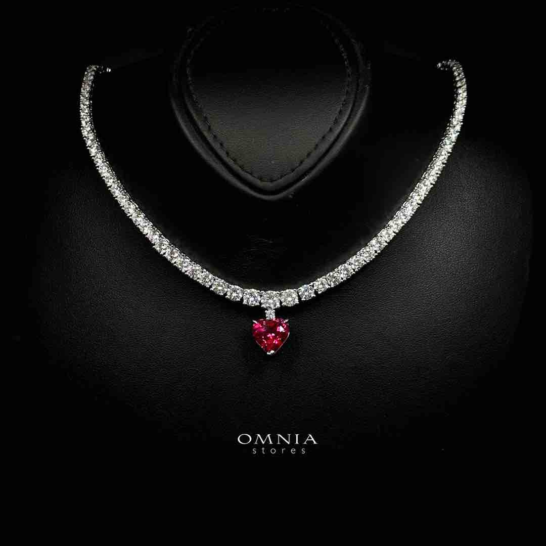 Omnia Zohra White and Red Heart Shape Pendant Necklace In 925 Silver High Quality Certified Lab Crafted Stones