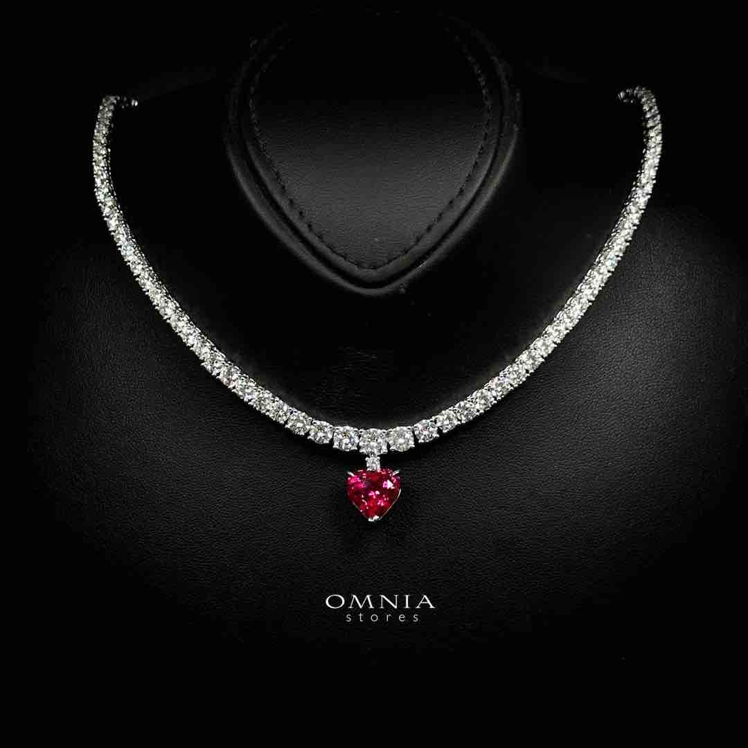 Omnia Zohra White and Red Heart Shape Pendant Necklace In 925 Silver High Quality Certified Lab Crafted Stones - Image 2