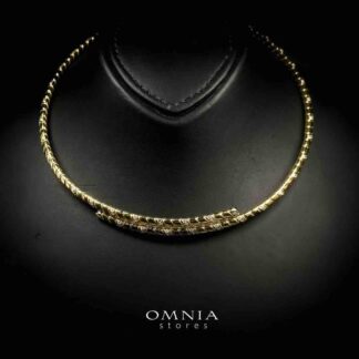 Omnia Shiza Golden Necklace with Chevron Design in 925 Silver and High-Quality Simulated Diamonds