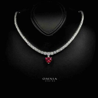 Omnia Zohra White and Red Heart Shape Pendant Necklace In 925 Silver High Quality Certified Lab Crafted Stones