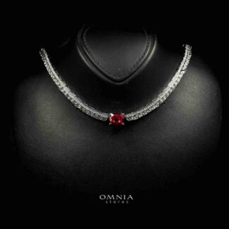 Omnia Haadia White And Red Necklace In 925 Silver High Quality Caertified Lab Crafted Stones