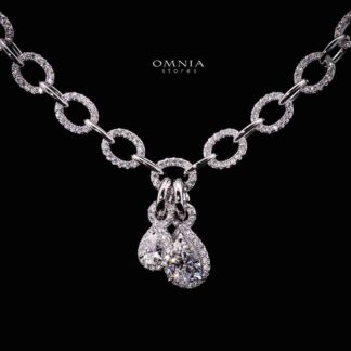 Omnia Madeeha White Pendant Necklace In 925 Silver High Quality Certified Lab Crafted Stones