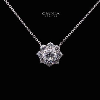 Omnia Maheen White Floral Pendant Necklace In 925 Silver High Quality Certified Lab Crafted Stones