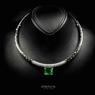 Omnia Kouther Green Necklace In 925 Silver High Quality Certified Lab Crafted Stones