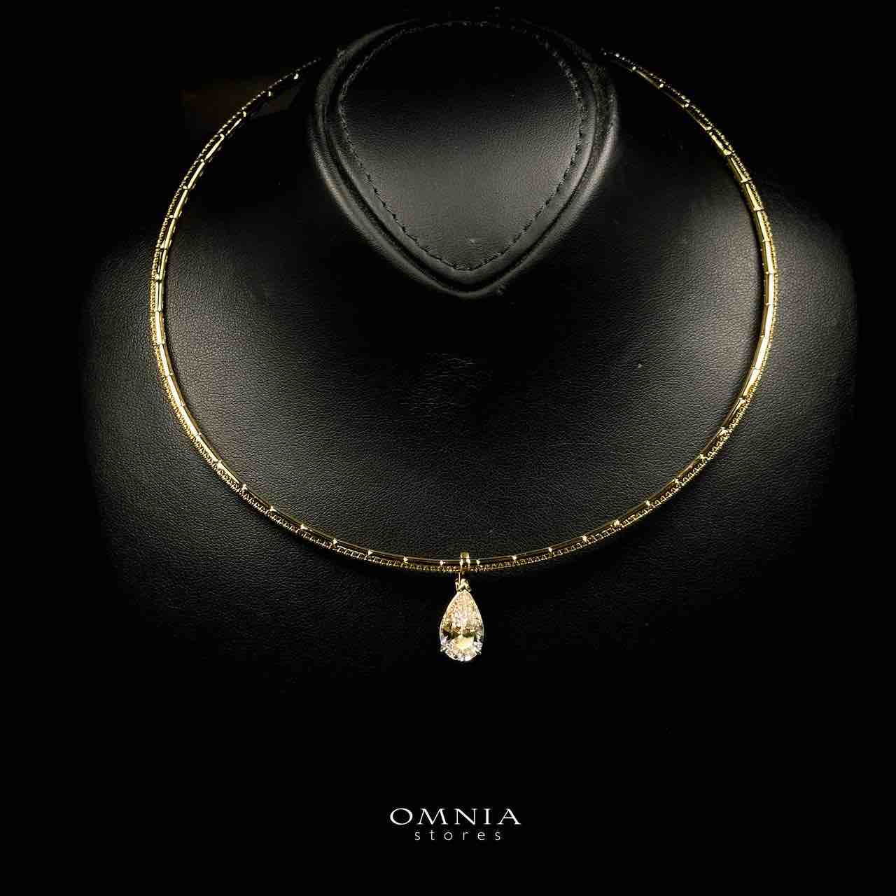Omnia Anila Golden and White Pear Peandant Necklace In 925 Silver High Quality Certified Lab Crafted Stones