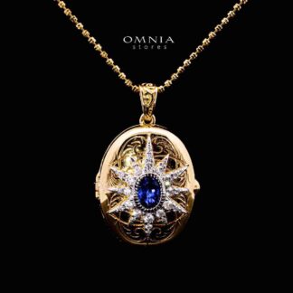 Omnia Firyal Gold Locket Peandant Necklace In 925 Silver High Quality Lab Crafted Blue Stones