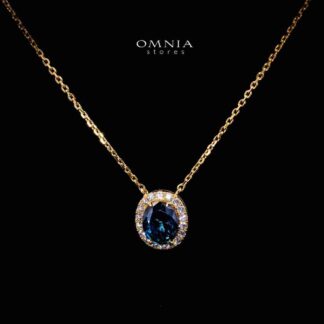Omnia Fiza Gold Locket Peandant Necklace In 925 Silver High Quality Certified Lab Crafted Blue Stones
