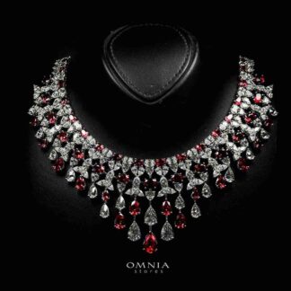 Omnia Ikraam Red and White Necklace In 925 Silver High Quality Certified Lab Crafted Stones